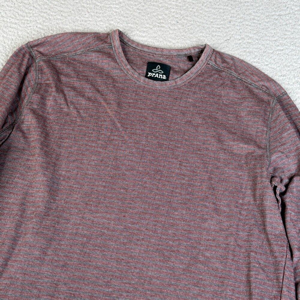 PRANA T-shirt Mens XL Red Blue  Pullover Long Sleeve Organic Cotton Knit Ribbed